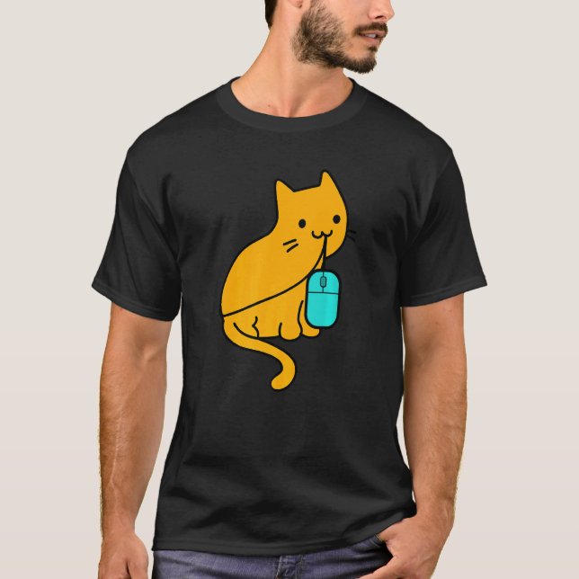 Katt programmerare gamer äter PC spel mus T Shirt (Framsida)