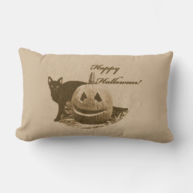 Katt & Pumpa Glad Halloween Lumbarkudde (Framsida)