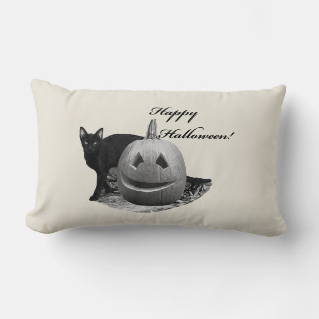 Katt & Pumpa Glad Halloween Lumbarkudde (Framsida)
