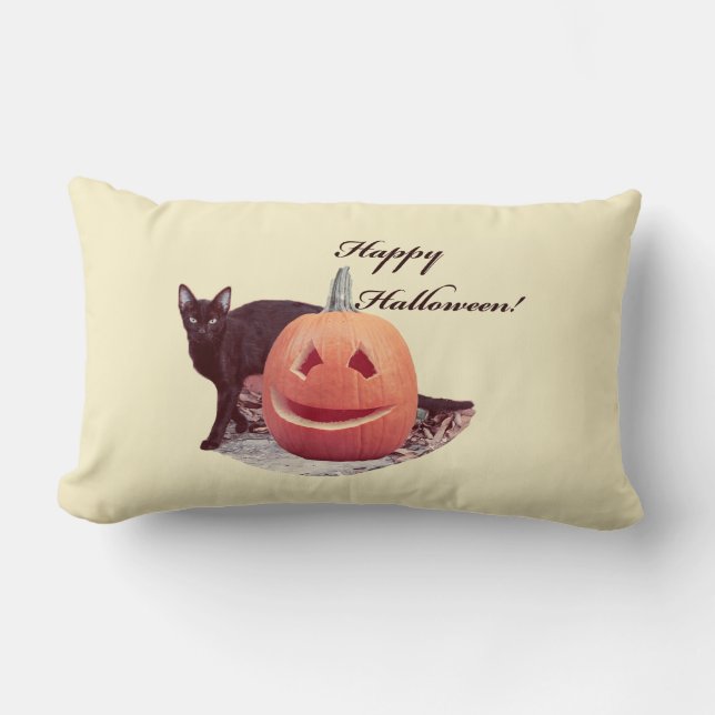 Katt & Pumpa Glad Halloween Lumbarkudde (Framsida)