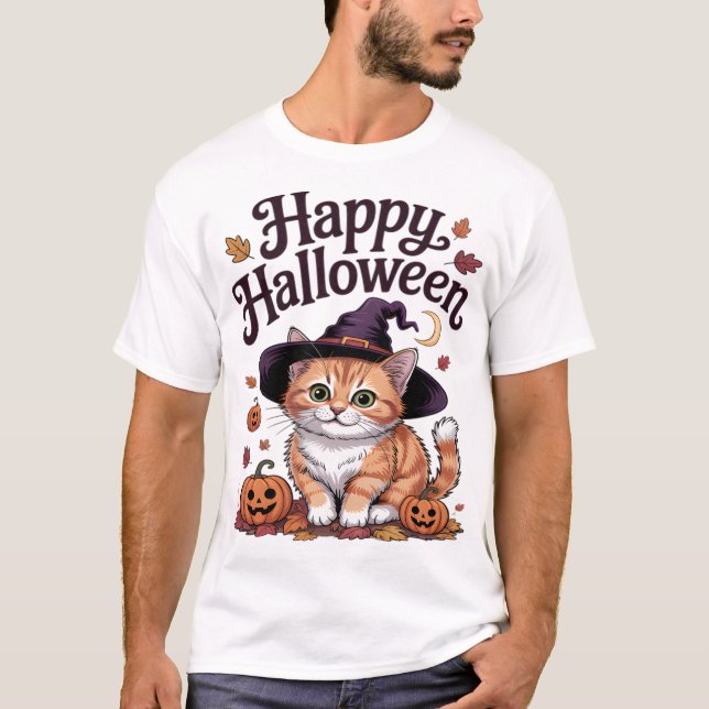 Katt Pumpa Glad Halloween T Shirt (Framsida)