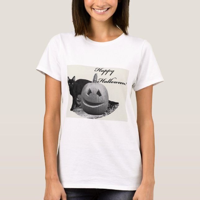 Katt & Pumpkin Happy halloween T-Shirt (Framsida)
