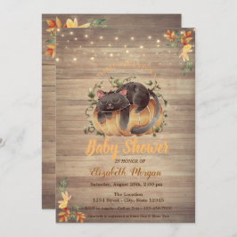 Katt,Pumpkin,String Ljus,Wood Struktur Baby Shower Inbjudningar