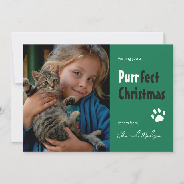 Katt pun Purrfekt jul foto husdjur semesterkort Julkort (Framsida)