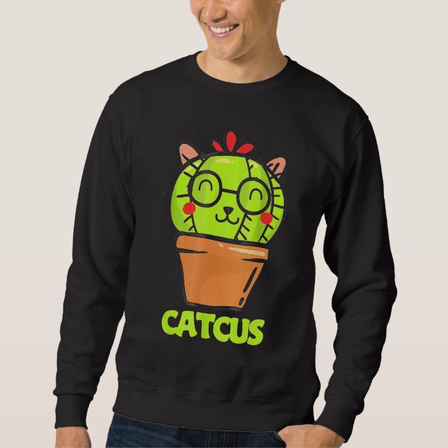 Katt Puns Kaktus Lång Ärmad Tröja (Framsida)