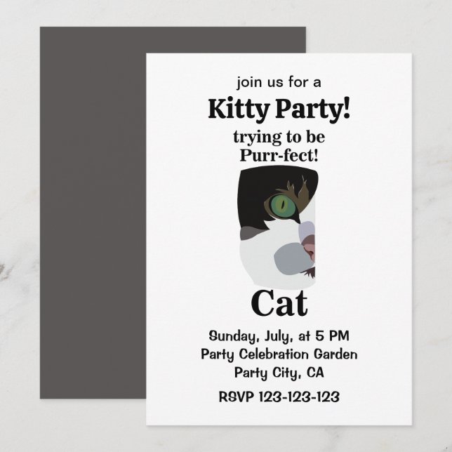 Katt Purrfekt Kitty Rolig Fest Inbjudningar (Fram/baksida)