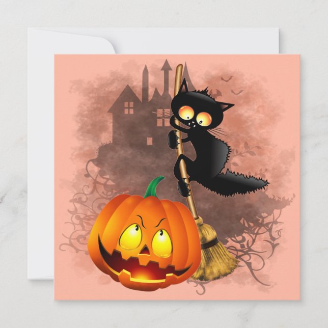 Katt rädd för Halloween-pumpa kul Halloween-karakt Inbjudningar (Framsida)