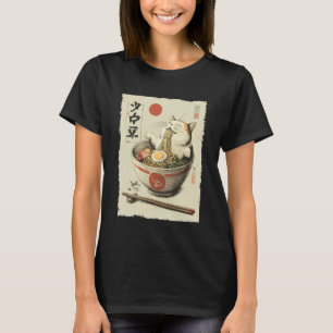 Katt Ramen Estetisk Japansk Ukiyo-e Rolig Avslappn T Shirt