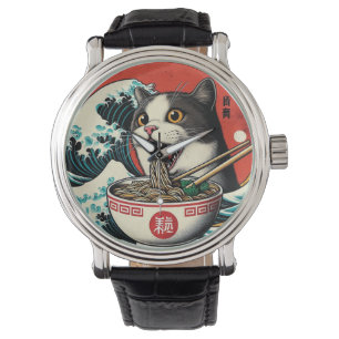 Katt Ramen Japansk Konst Vintage Stil Armbandsur