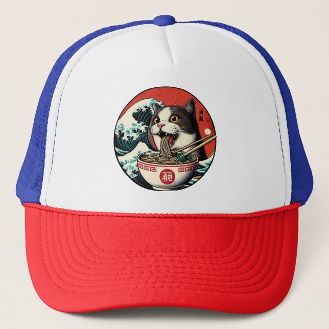 Katt Ramen Japansk Konst Vintage Stil Keps (Framsida)
