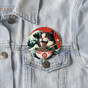 Katt Ramen Japansk Konst Vintage Stil Knapp