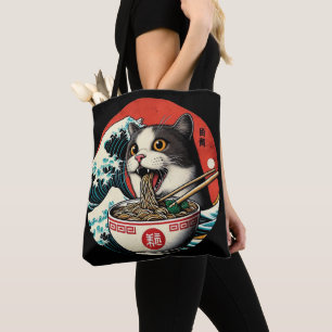 Katt Ramen Japansk Konst Vintage Stil Tygkasse