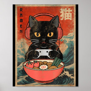 Katt Ramen Japansk Rolig Grafisk Kawaii Anime Poster