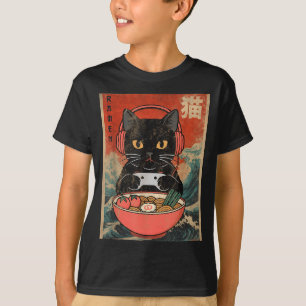 Katt Ramen Japansk Rolig Grafisk Kawaii Anime T Shirt