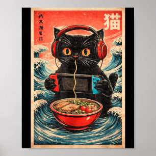 Katt Ramen Japansk Rollig Grafisk Kawaii Katt Anim Poster