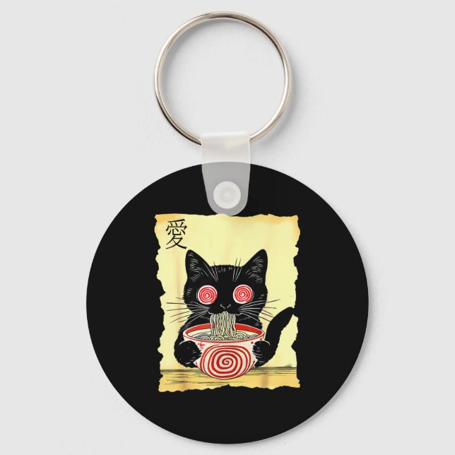 Katt Ramen Japanska Roliga Grafiska Tees Kawaii An Nyckelring (Framsida)