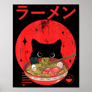 Katt Ramen Japanska Roliga Grafiska Tees Kawaii Ka Poster