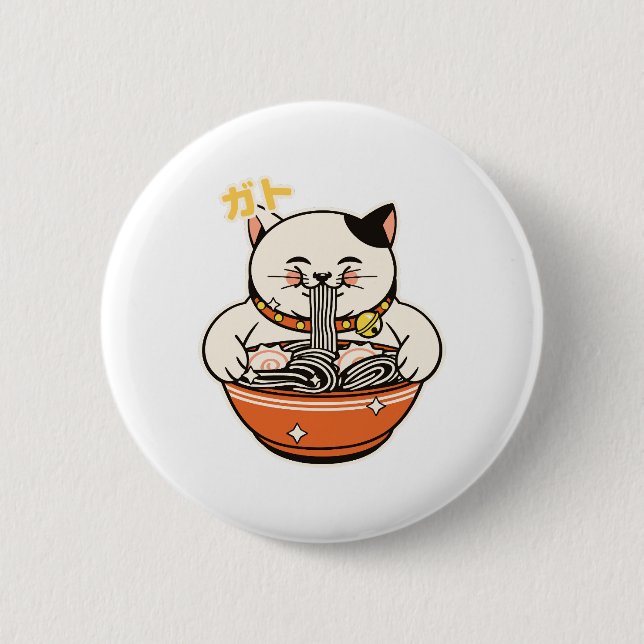 Katt Ramen Kawaii Design Knapp (Framsida)