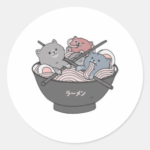 Katt Ramen Kawaii Runt Klistermärke