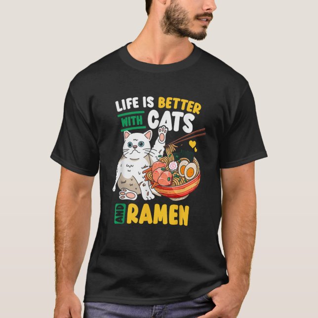 Katt Ramen Kawaii  T Shirt (Framsida)