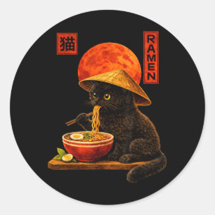 Katt Ramen Kittel Japansk Konst Rolig Anime Grafik Runt Klistermärke