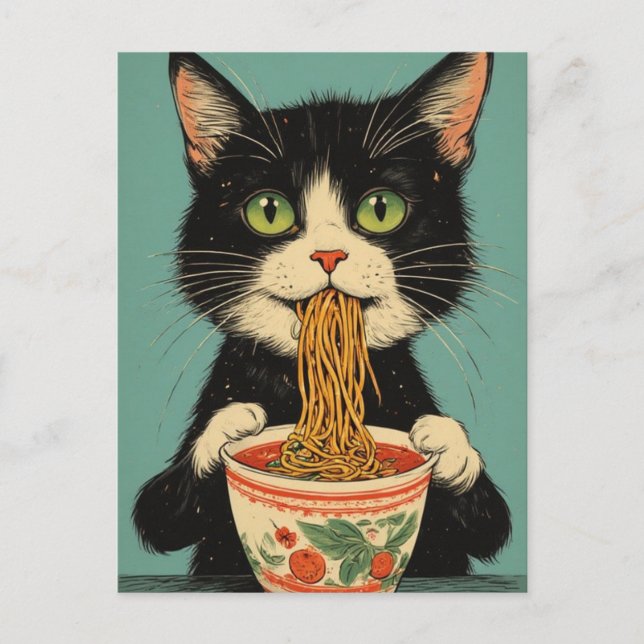 KATT RAMEN NUDLAR POSTKORT VYKORT (Framsida)