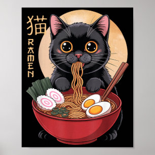 Katt Ramen Roliga Grafiska T-shirts Japanska Kawai Poster