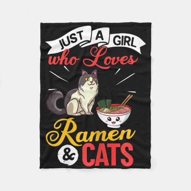 Katt Ramen Skål Kyckling Nudelsoppa Japansk  Fleecefilt (Framsidan)
