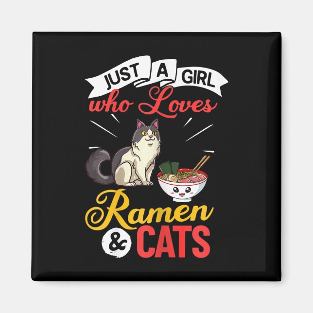 Katt Ramen Skål Kyckling Nudelsoppa Japansk  Magnet (Framsidan)