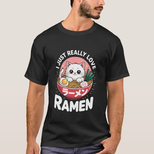 Katt Ramen Slorp Session Kul Mat Djur Design T Shirt (Framsida)