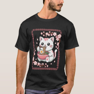 Katt Ramen Tid Whimsical Nudel Karaktär Konst T Shirt