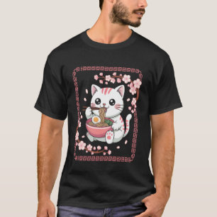 Katt Ramen Tid Whimsical Nudel Karaktär Konst T Shirt