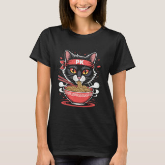 Katt Ramen Tid Whimsical Nudel Karaktär Konst T Shirt