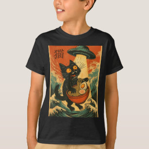 Katt Ramen Ufo Rolig Japansk Anime T-shirt Män Kvi