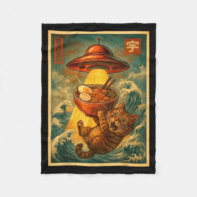 Katt Ramen Ufo Roliga Män Kvinnor Tonåringar Barn  Fleecefilt (Framsidan)