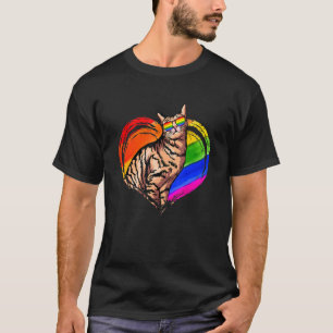 Katt Regnbåge Hjärta Djur Gay Lesbisk Stolthet Lg T Shirt