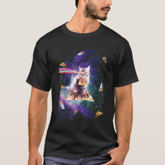 Katt Regnbåge Laser Ögon Ridande Pizza Astronaut K T Shirt