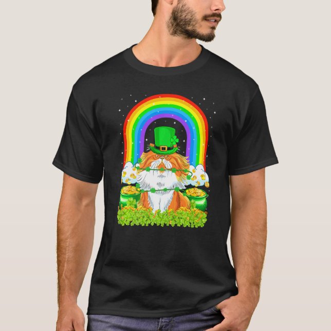 Katt  Regnbåge Leprechaun Perserkat St Patrick's D T Shirt (Framsida)
