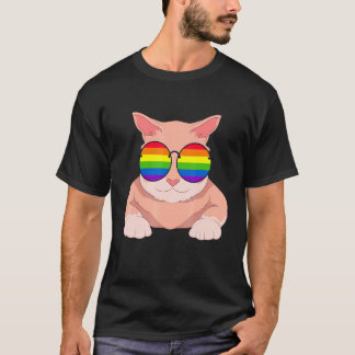 Katt Regnbågsflagga Solglasögon Queer Pride Month T Shirt
