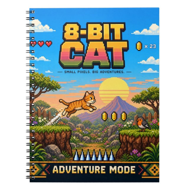 Katt, Retro 8-Bit Pixel Art Anteckningsbok (Framsidan)