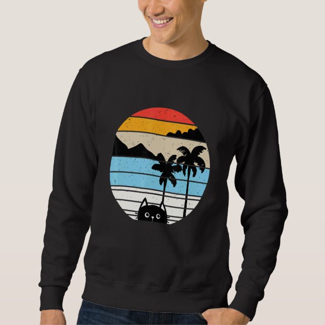 Katt Retro Stil Djur 4 Lång Ärmad Tröja (Framsida)