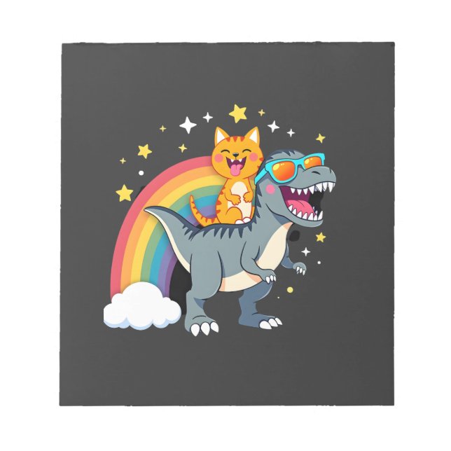 Katt ridande dinosaurie T-Rex kattunge regnbåge di Anteckningsblock (Framsida)