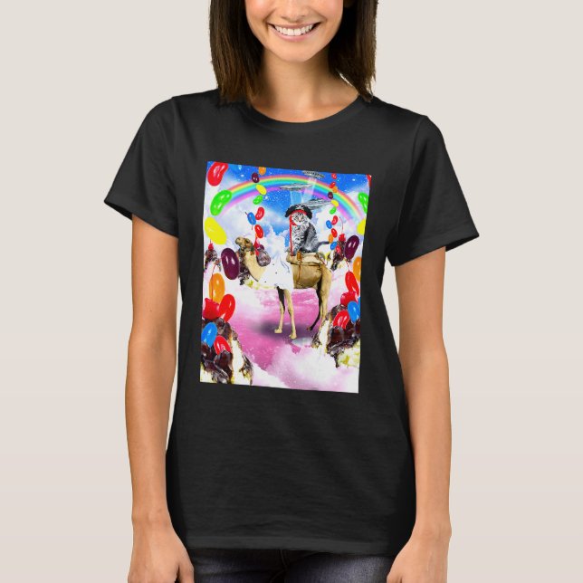 Katt Ridande Kamel Med Glass T Shirt (Framsida)