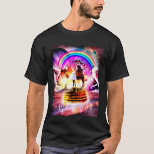Katt Ridande Kamel Med Pannkakor Och Milkshake T Shirt