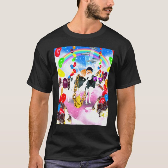 Katt Ridande Ko Med Glass T Shirt (Framsida)