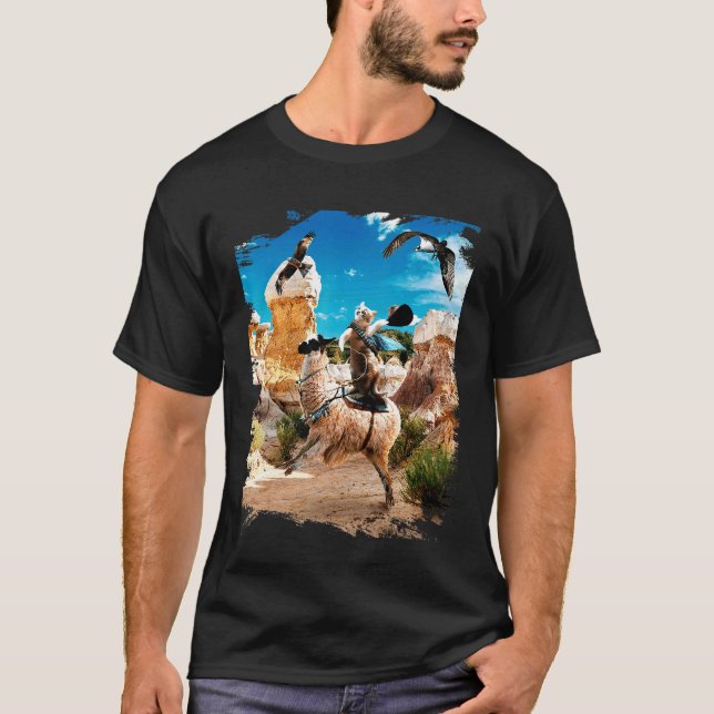 Katt ridande lama t shirt (Framsida)
