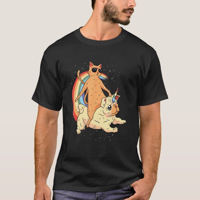 Katt Ridande Unidog  Regnbåge För Kvinnor Barn Poj T Shirt (Framsida)