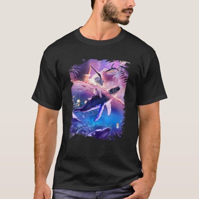 Katt Ridande Val I Rymden Ocean T Shirt (Framsida)
