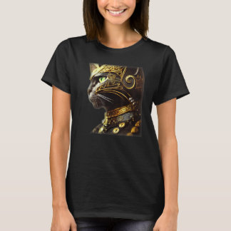 Katt riddare iförd svart guldfiligran rustning t shirt