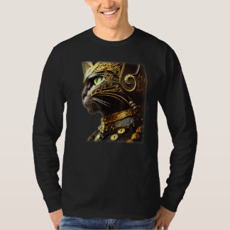 Katt riddare iförd svart guldfiligran rustning t shirt